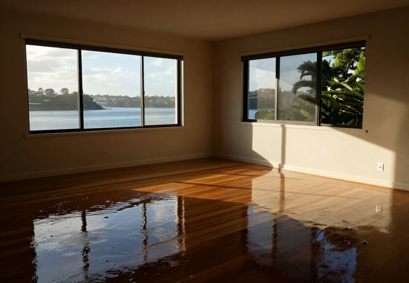 Flooded living room in Kyeemagh before restoration